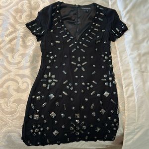 Black mini beaded short sleeve dress